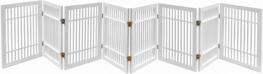 Pet Dog Gate Strong and Durable Freestanding Folding Acacia Hardwood Portable Wooden Fence Indoors or Outdoors by Urnporium (White Pet Gate, 8 Panel 24" Tall)-VerdiqueGarden