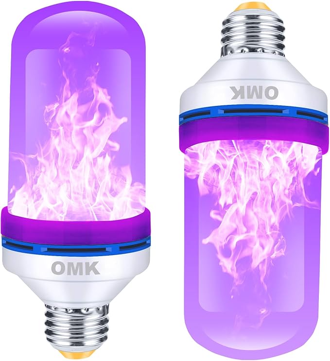 OMK 【Upgraded】 Purple LED Flame Light Bulbs - Flickering Light Bulbs with Gravity Sensing, E26 Base Flame Bulb, Holiday Christmas Indoor Outdoor Light Bulbs, Valentine Decoration Gifts Lights (2Pack)-VerdiqueGarden