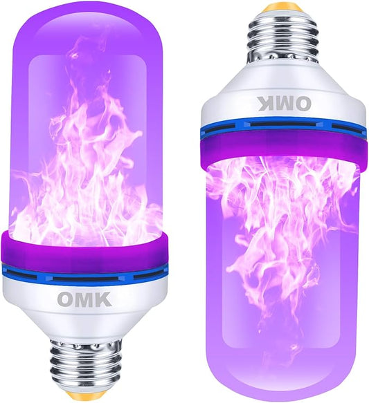 OMK 【Upgraded】 Purple LED Flame Light Bulbs - Flickering Light Bulbs with Gravity Sensing, E26 Base Flame Bulb, Holiday Christmas Indoor Outdoor Light Bulbs, Valentine Decoration Gifts Lights (2Pack)-VerdiqueGarden