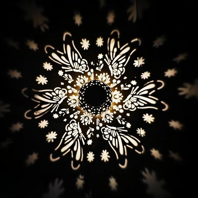 2 Pack Outdoor Solar Hanging Lantern Lights Metal LED Decorative Lamp for Garden Patio Porch Lawn and Table.Unique Gifts for Women Gardening. (Bronze Butterfly)-VerdiqueGarden