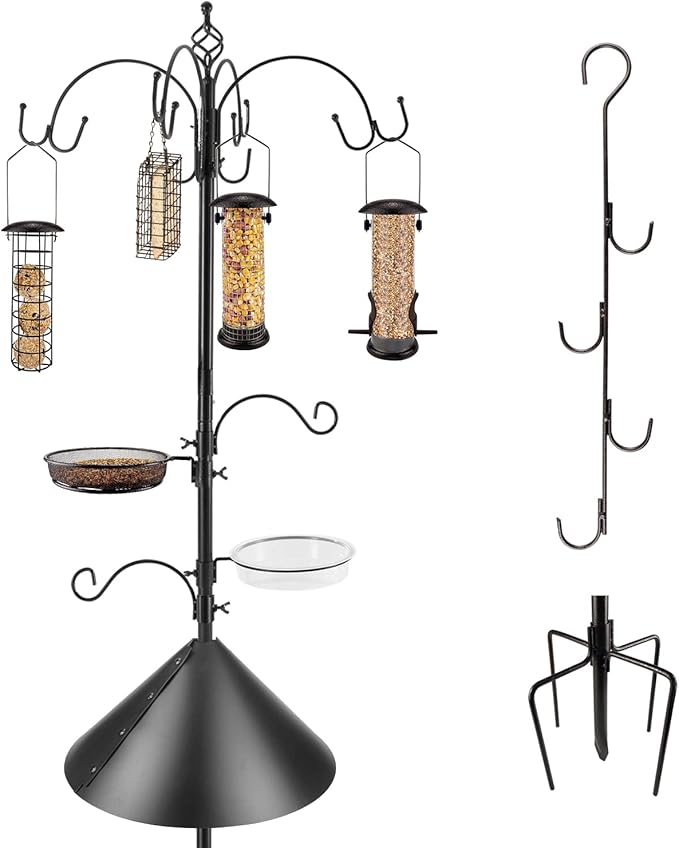 Bird Feeding Station Kit Bird Feeder Pole Wild Bird Feeder Kit with Squirrel Baffle and Suet Cage Mesh Tray Fruit Hook Double W Hook for Attracting Wild Birds-VerdiqueGarden