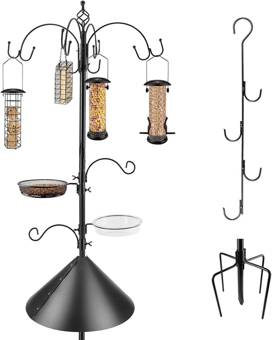 Bird Feeding Station Kit Bird Feeder Pole Wild Bird Feeder Kit with Squirrel Baffle and Suet Cage Mesh Tray Fruit Hook Double W Hook for Attracting Wild Birds-VerdiqueGarden