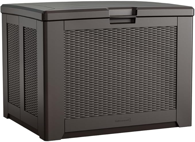 Rubbermaid Medium Resin Outdoor Storage Deck Box (74 Gal) Weather Resistant Brown Deck Organization for Home/Backyard/Pool Chemicals/Toys/Garden Tools/Porch/Patio Cushions-VerdiqueGarden