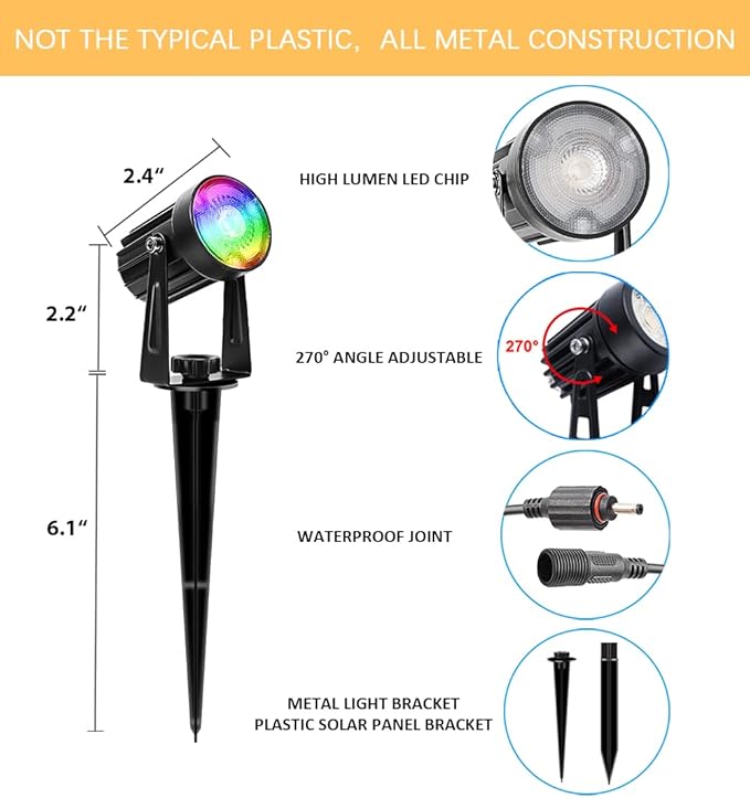 APONUO Christmas Solar Spot Lights Outdoor Color Changing,2 Colors Modes Metal Solar Landscape Lighting RGB Spotlights Waterproof 6-in-1 Wall Lamp for Patio, Pathway, Yard, Garden, Holiday Decoration-VerdiqueGarden