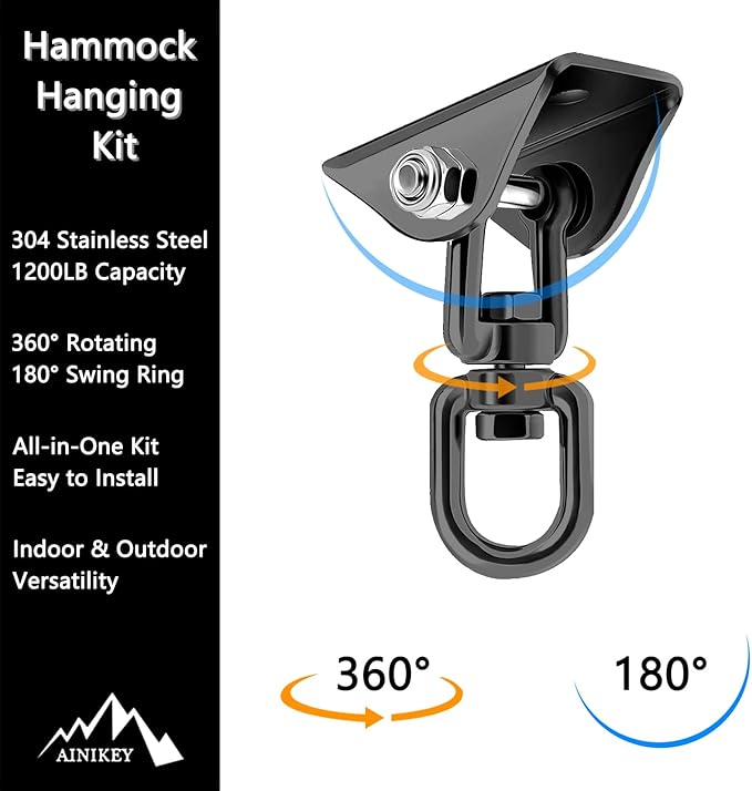 Heavy Duty Hammock Hanging Kit, 360° Rotating 1200 lb Swing Hangers for Hammock Chair Stand, Seat, Porch Swing, Yoga, Tree, Ceiling Mount, Indoor Outdoor Hanging Hardware Black | Pack of 3-VerdiqueGarden