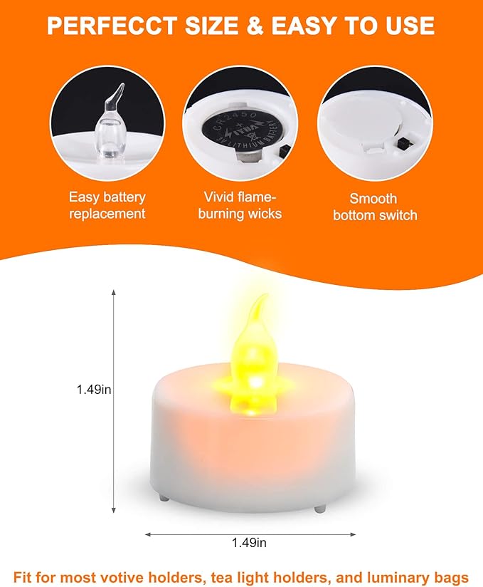 JOSU LED Tea Lights Candles [24 Pack] Flameless Candles, Realistic Battery Operated Candle, Flickering Bright Tealights with Warm Yellow Light for Party, Wedding, Valentine's Day-VerdiqueGarden