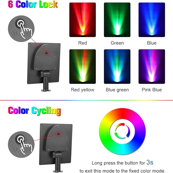 APONUO Christmas Solar Spot Lights Outdoor Color Changing,2 Colors Modes Metal Solar Landscape Lighting RGB Spotlights Waterproof 6-in-1 Wall Lamp for Patio, Pathway, Yard, Garden, Holiday Decoration-VerdiqueGarden