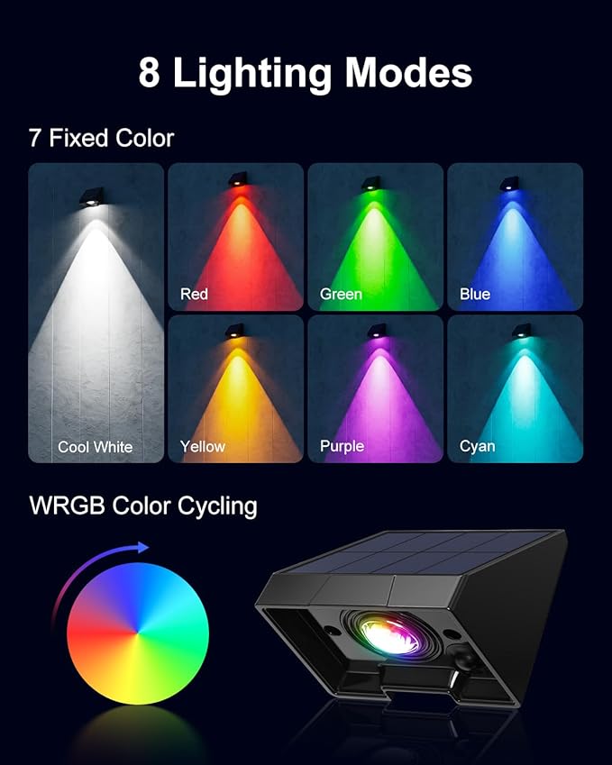 12 Pack Color Changing Solar Powered Fence Lights Outdoor Decorative LED Waterproof Yard Lighting for Outside Wall, Deck, House Patio, Rail, Stair, Backyard, 8 Colorful Modes, Easy 1-Min Installation-VerdiqueGarden