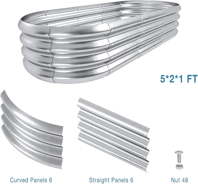 HOXHA Planter Raised Beds, 5X2X1 FT Land Guard Oval Galvanized Steel Planter Box, Metal Raised Garden Bed kit, for Outdoor Growing Fresh Veggies, Flowers, Herbs, and Succulents-VerdiqueGarden