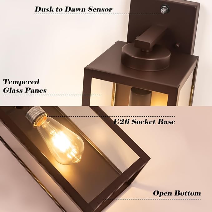 16-inch Oil-Rubbed Bronze Dusk to Dawn Outdoor Wall Light Fixtures, Exterior Waterproof Wall Lanterns, Brown Porch Sconces Lighting, Modern Outside Lights for House Patio Front Door Entryway, 2-Packs-VerdiqueGarden