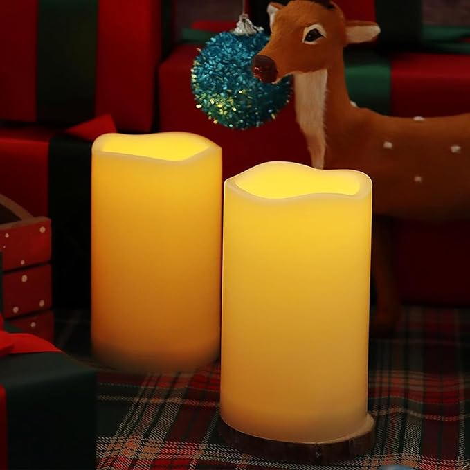 2 Pack 5'' Outdoor Battery Operated Candles with Timer Flameless LED Flickering Candles Waterproof Electric Pillar Decorative Candle for Wedding Party Home Lantern Garden-VerdiqueGarden