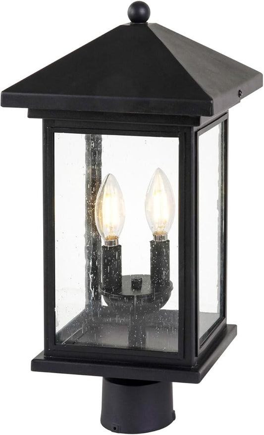 Outdoor Post Light, Waterproof Pole Lantern Lighting Fixture with Tempered Clear Seeded Glass, Matte Black Finish for Outdoors (Large Post Light)-VerdiqueGarden
