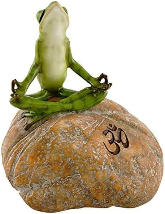 Top Collection Miniature Fairy Garden and Terrarium Statue, Meditating Frog on Rock with Om Symbol-VerdiqueGarden