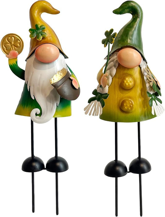 HONGLAND St.Patricks Day Decorations Outdoor Green Gnomes, Metal Gnomes Figurine Irish Leprechaun St Patricks Day Decor, Luck Shamrock Gnome for Home Outside Garden Lawn Party Yard Patio (18 INCH)-VerdiqueGarden