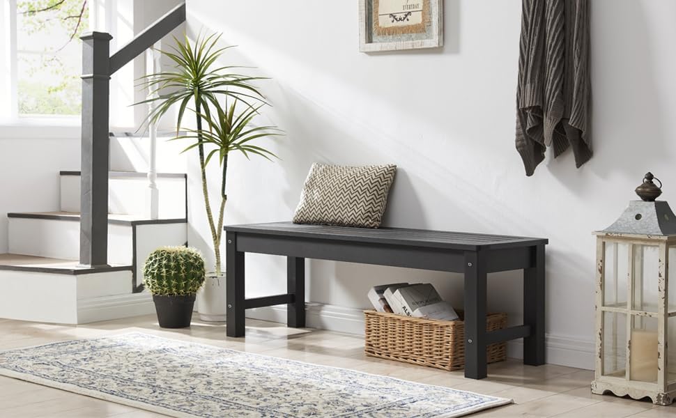 Psilvam Knight Bench, Two Person Outdoor Poly Lumber Patio Backless Bench, Weatherproof Garden Bench That Never Rot and Fade, Suit for Garden, Porch and Park (Black)-VerdiqueGarden