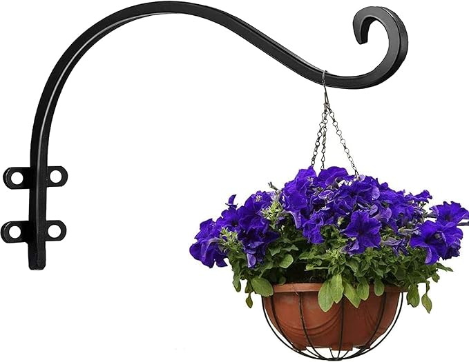 4 Pack Heavy Duty Plant Hanger Bracket, 12Inch Hanging Brackets for Plants Outdoor and Indoor, 80lbs Holding Capacity Metal Plant Wall Hooks, Black Hanging Plant Brackets for Flower Wind Bird Feeder-VerdiqueGarden