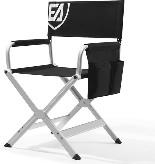 EVER ADVANCED Aluminum Directors Chair, Folding Studio Movie Chairs Camping Event Vendor Chair, 19" Seat Height Black Fabric/White Frame, Support 350lbs-VerdiqueGarden