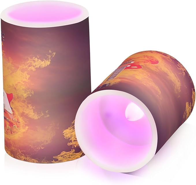 Flickering Flameless Candles, Rock Guitar in Fire Flames LED Candles with Remote Timer, Set of 2 Battery Operated Candle for Valentine Wedding Birthday-VerdiqueGarden