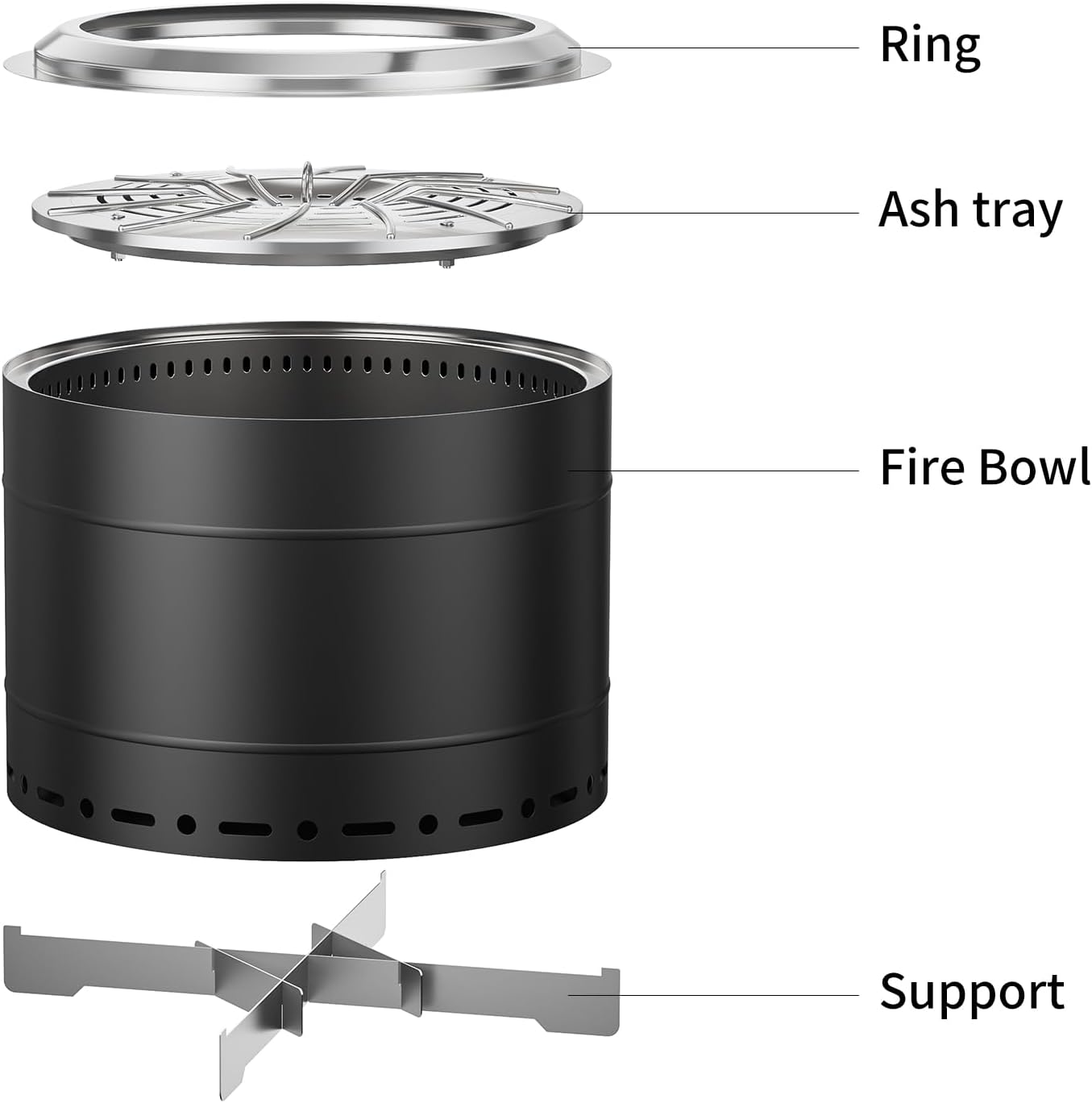 19.5 inch Smokeless Fire Pit with Carry Bag, Stainless Steel Outdoor Smokeless Firepit, Wood Burning Fire Pits for Camping, Bonfire,Low Smoke Firepit for Outside(Black)-VerdiqueGarden