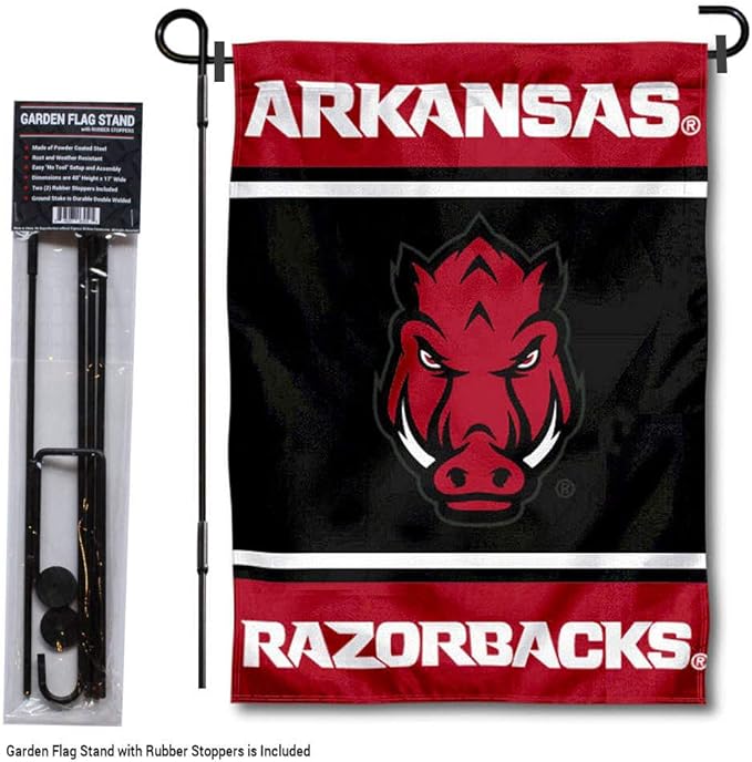 College Flags & Banners Co. Arkansas Razorbacks Garden Flag with Stand Holder-VerdiqueGarden