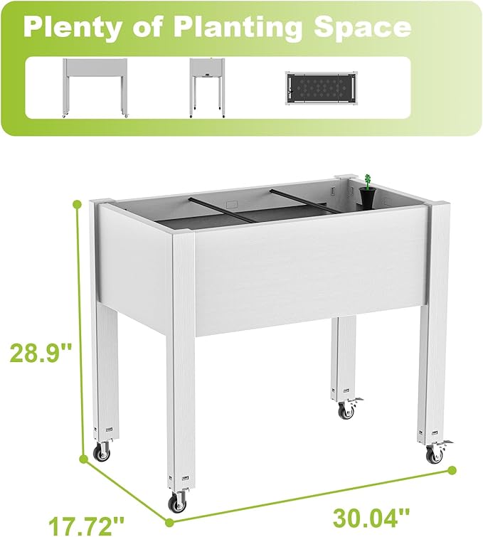 Horticulture Raised Garden Bed with Legs, Divisible Raised Resin Planter Box for Backyard, Patio, Balcony, with 4 Legs & 4 Swivel Lockable Wheels(Ashen,30.04 * 17.72 * 28.9)-VerdiqueGarden