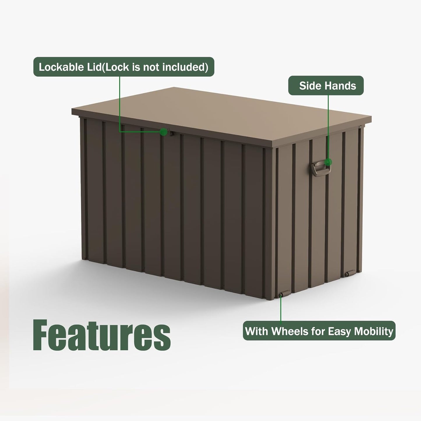 Domi Deck Box 200 Gallon, Waterproof Lockable Steel Outdoor Storage Container for Outside Cushions, Garden Tools and Pools Equipment-VerdiqueGarden