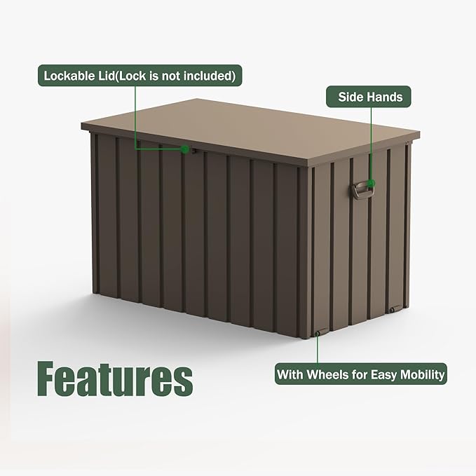 Domi Outdoor Storage Deck Box 120 Gallon, Waterproof Lockable Steel Outdoor Storage Container for Outside Cushions, Garden Tools and Pools Equipment, (Brown)-VerdiqueGarden