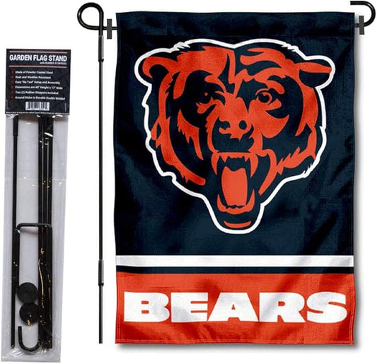 WinCraft Chicago Bears Bear Head Garden Flag with Stand Holder-VerdiqueGarden