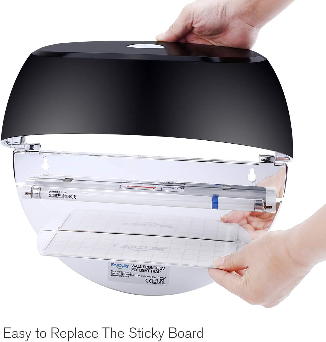 Faicuk WS108 Wall Sconce Fly Light Trap for Capturing Flies, Moths, Gnats, Mosquitos and Other Flying Insects - 13"x7.5"x5.5" (Black)-VerdiqueGarden