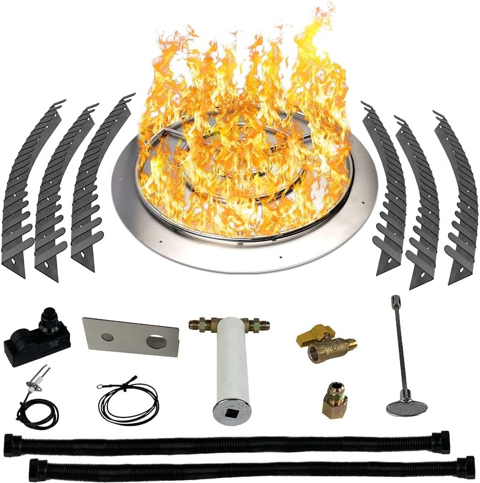 Stainless Steel Fire Pit Burner Pan & Ring Pro Kit for Natural Gas, 36-Inch Pan, 30-Inch Ring, 200,000 BTU Max-VerdiqueGarden