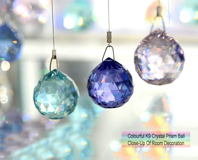 MerryNine 40mm Mixed Colorful Crystal Ball Prism with Drilled Hole Sun Shine Catcher Rainbow Pendants Maker, Hanging Crystals Prisms for Windows, for Feng Shui, for Gift(PrismBall-40mm Colorful)-VerdiqueGarden