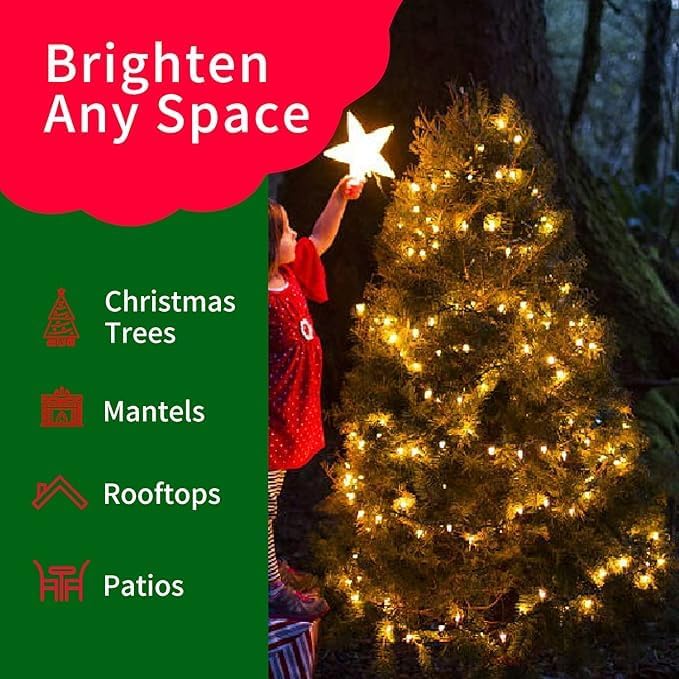 Ultra-Bright Connects End to End Yellow Christmas Mini Lights 300L 63.8Ft(2Sets-Each 150L) UL Listed Incandescent Bulb String Light for Indoor Outdoor Holiday Garden Christmas Tree Decor-VerdiqueGarden