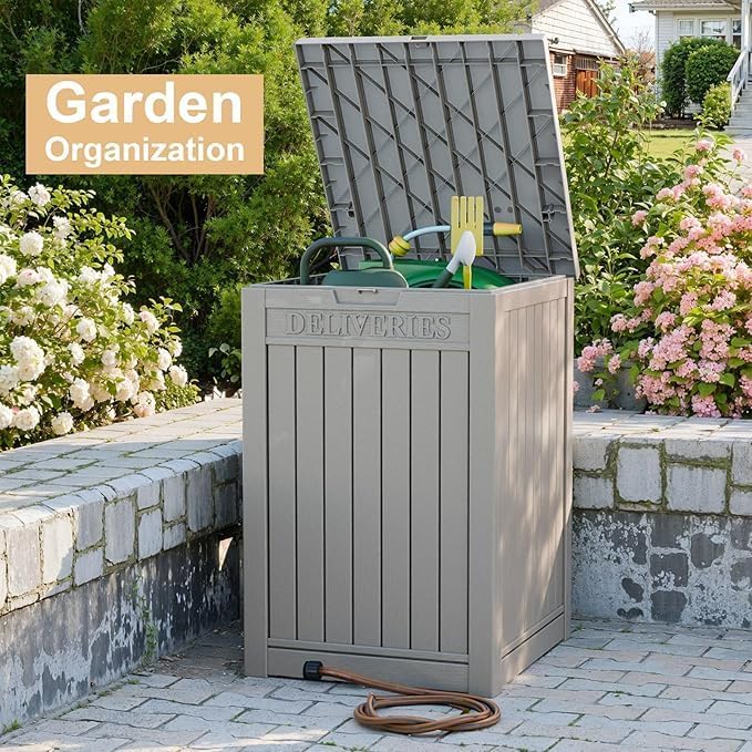 DRATO 48 Gallon Package Delivery Box, Large Lockable Storage Box, Double-Wall Resin Outdoor Package Delivery and Waterproof Deck Box for Porch, Patios-VerdiqueGarden