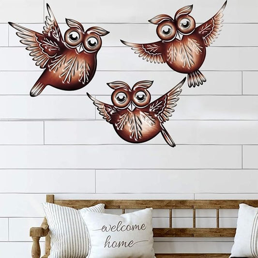 EiGreen Metal Owl Wall Art Decor, Metal Colorful Birds 3D Outdoor Wall decoration,Hanging Ornaments Hand-made cute owl Wall Art Fence Decorations for Living Room Patio Balcony (owl)-VerdiqueGarden