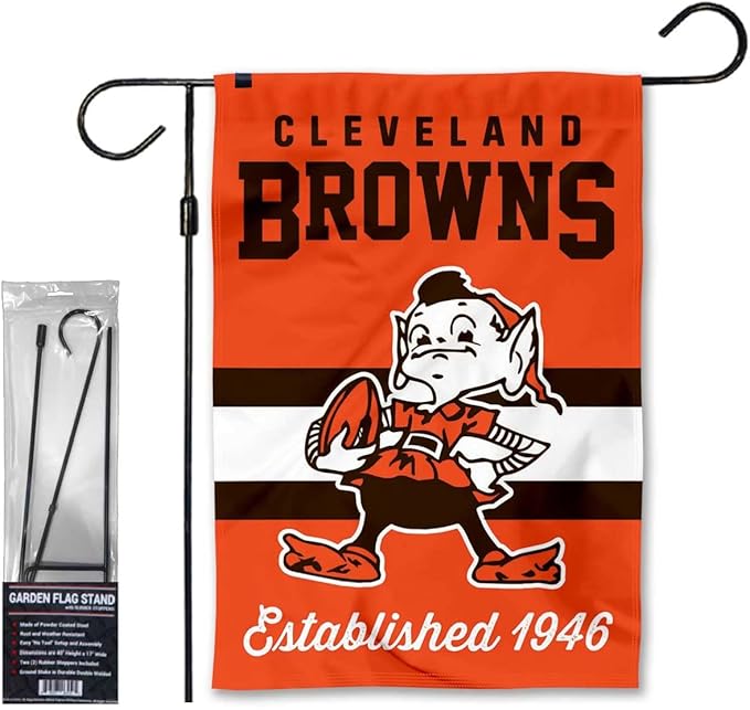 WinCraft Browns Retro Garden Flag and Stand Pole Holder Mount-VerdiqueGarden