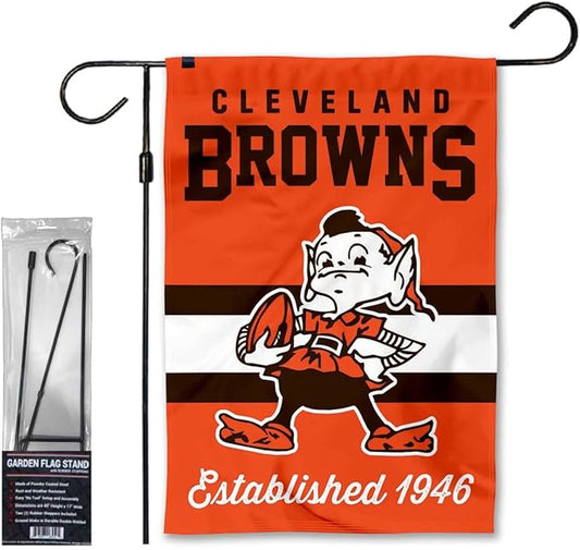 WinCraft Browns Retro Garden Flag and Stand Pole Holder Mount-VerdiqueGarden