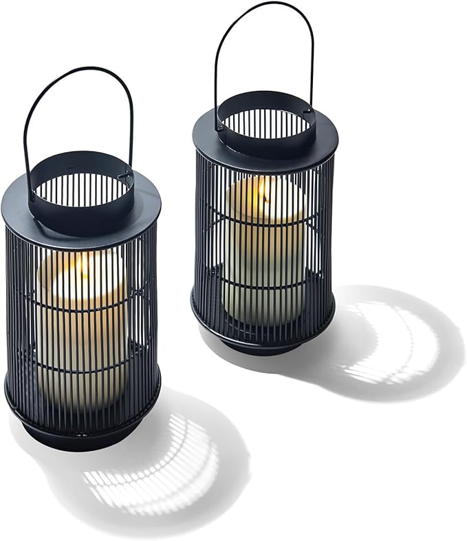 LampLust Outdoor Lantern Decorative Outdoor Patio Decor, Set of 2, 8 Inch Candle Lanterns, Black Metal, Outdoor Lanterns for Patio Waterproof, Battery Included, Modern Farmhouse Front Porch Décor-VerdiqueGarden