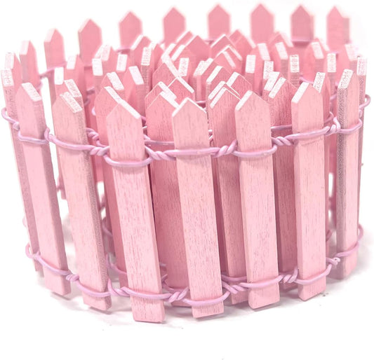 35 Inches Mini Fairy Garden Fence DIY Small Wood Decorative Picket Fence Micro Landscape Miniature Ornaments for Dollhouse, Crafts, Diorama Project, Plant Pot, Pink-VerdiqueGarden