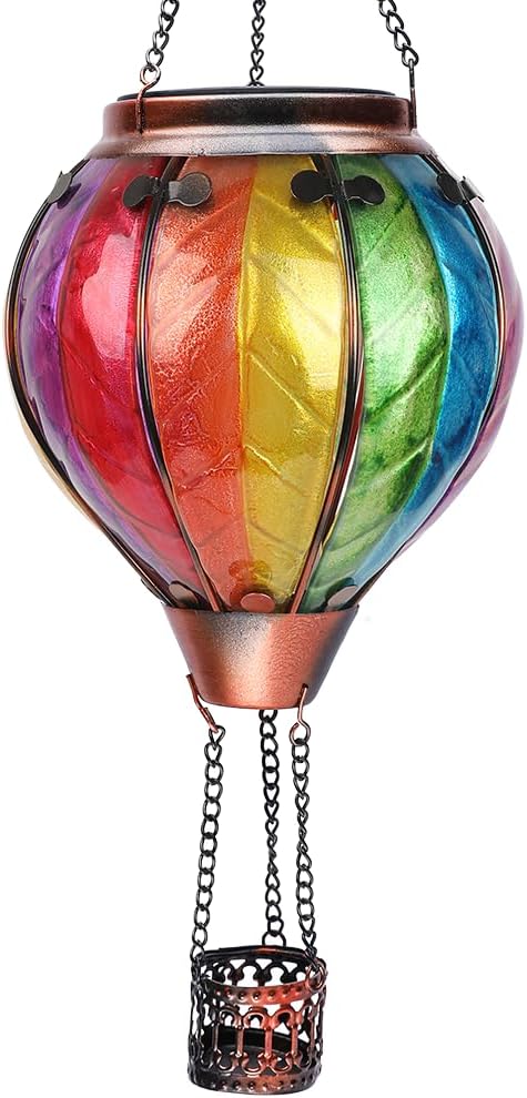 Hot Air Balloon Solar Lantern with Flickering Flame Hanging Solar Lanterns Outdoor Lights Waterproof Lanterns Decorative Garden Patio Yard Party Decor Colorful +-VerdiqueGarden