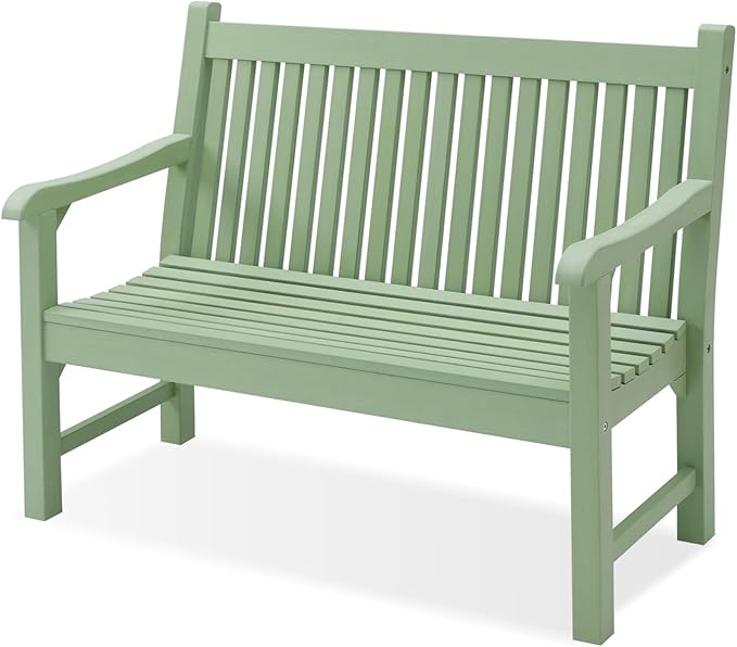 Psilvam Garden Bench, 2-Person Poly Lumber Patio Bench, All-Weather Outdoor Bench That Never Rot, Memorial Bench, Suit for Garden, Porch and Park (Green)-VerdiqueGarden