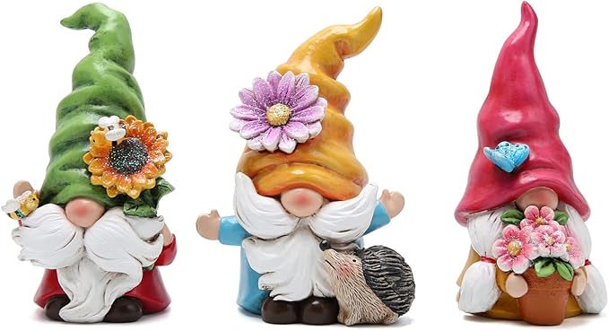 Hodao Set of 3 Spring Gnome Decorations Flower Gnomes Ornaments Decor Summer Gnomes Figurines Spring Gnomes for Outdoor Garden Decor Spring Birthday Gifts for Mom, Women, Grandma (Multicolor)-VerdiqueGarden