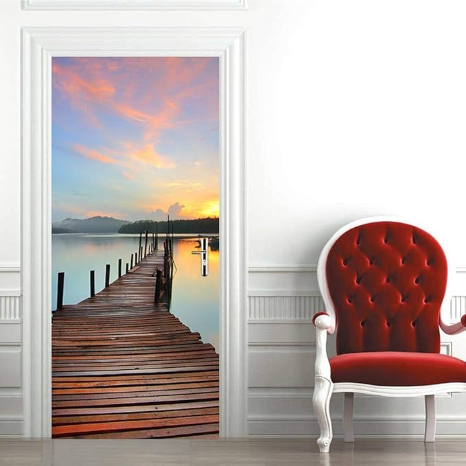 3D Door Stickers Murals Peel and Stick - PIER - Door Wallpaper Self-Adhesive Door Decals Removable PVC Waterproof Door Poster for Bedroom Living Room Door 37.4" x 84.6"-VerdiqueGarden