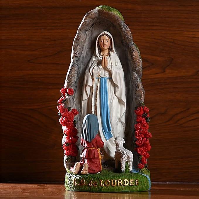Our Lady of Lourdes Statue - 8" Resin Figurine - Saint Bernadette and Mary Statue, Sculpture with Hand-Painting - Ideal Religious Gift for Baptisms, Communions, Confirmations, Weddings, and Holidays-VerdiqueGarden