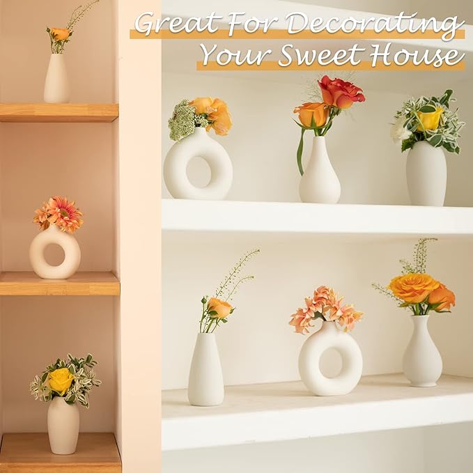Ceramic Bud Vase Set of 8, Small Vase for Flowers, White Mini Bud Vase in Bulk for Centerpieces, Rustic White Ceramic Vase Set for Flowers, Room Décor, Wedding Party-VerdiqueGarden