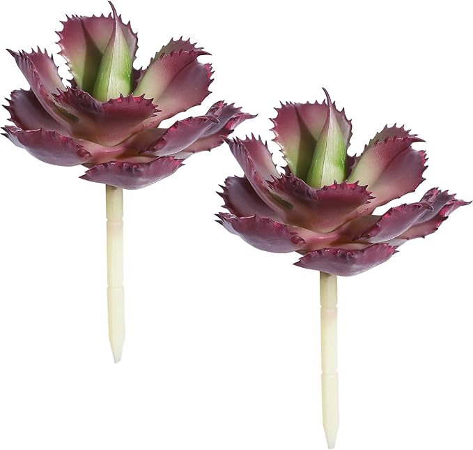 Duovlo Artificial Succulent Plant 7.08 Inch Faux Succulents Agave potatorum Flower Arrangement Craft Wall DIY Materials Pack of 2 (Dark Purple)-VerdiqueGarden
