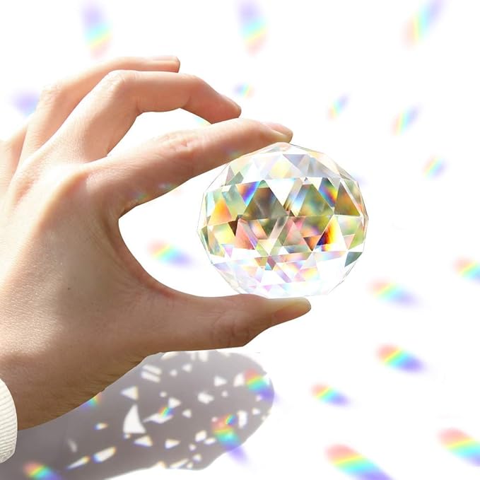2 Pack Clear Glass Crystal Ball Prisms Window Rainbow Maker Sphere Faceted Gazing Ball Prism Prism Suncatcher for Home Décor, Feng Shui, (60mm /2.36inch, 2 pcs)-VerdiqueGarden