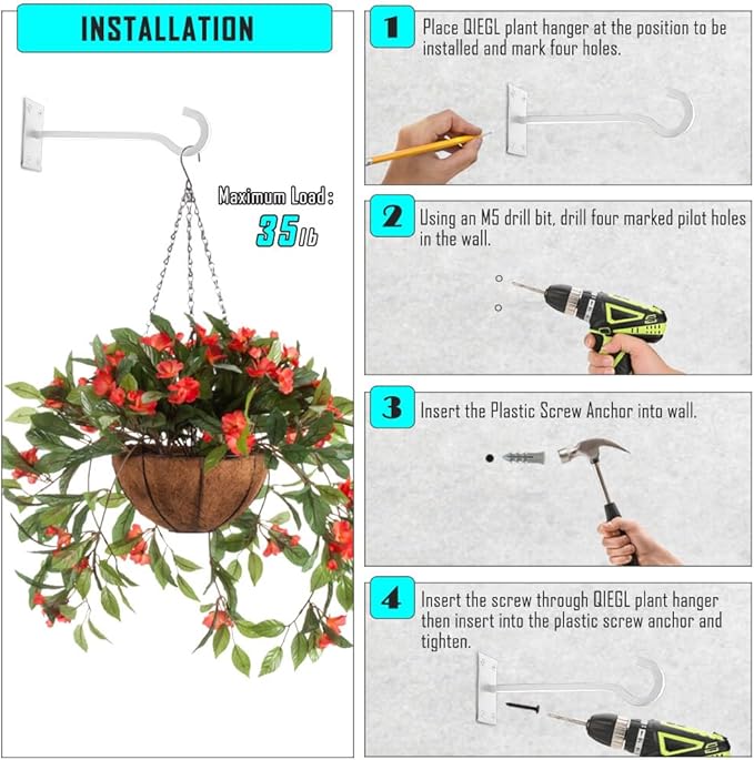 10inch Heavy Duty Plant Hangers Outdoor or Indoor Bird Feeder Hanger Shepherd Hooks 2pcs White Metal Wall Hook for Hanging Plant Bracket, Lantern, Flower Basket, Wind Chimes-VerdiqueGarden