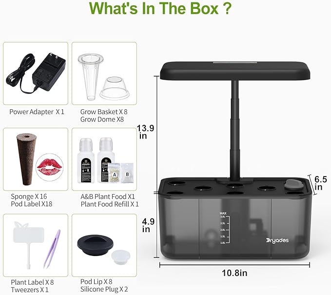 Hydroponics Growing System Indoor Garden, 8 Pods Indoor Herb Garden Kit Countertop with LED Grow Light Quiet Smart Water Pump for Home Kitchen Office, Gift Ideas for Women Men-VerdiqueGarden