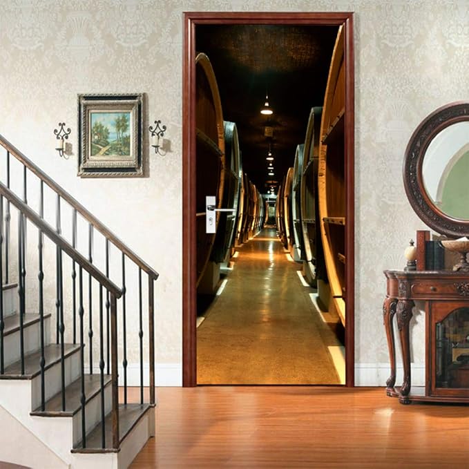 3D Door Stickers Murals Peel and Stick - Wine Cellar - Door Wallpaper Self-Adhesive Door Decals Removable PVC Waterproof Door Poster for Bedroom Living Room Door 37.4" x 78.7"-VerdiqueGarden