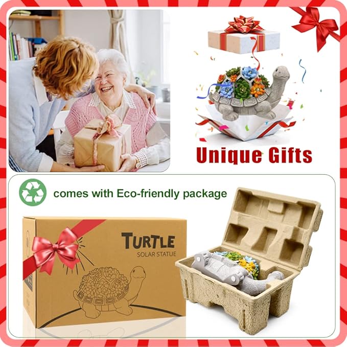 Nacome Solar Garden Outdoor Statues Turtle with Succulent and 7 LED Lights - Lawn Decor Tortoise Statue for Patio, Balcony, Yard Ornament - Unique Housewarming Gifts-VerdiqueGarden